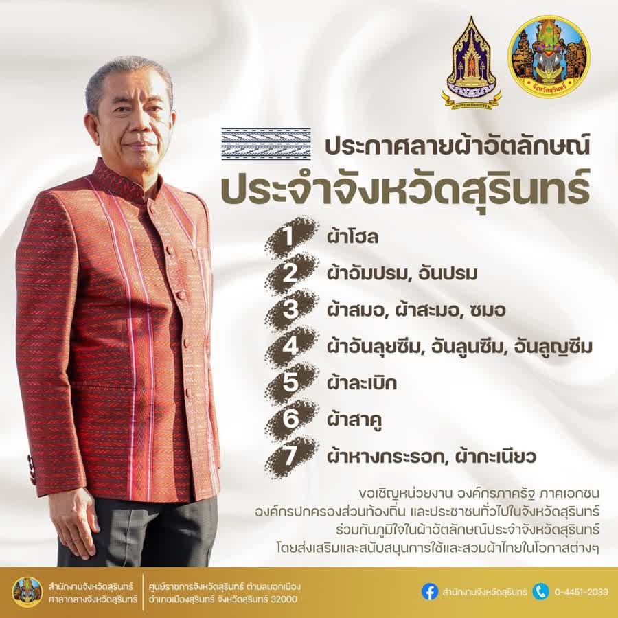 จังหวัดสุรินทร์ สนับสนุนส่งเสริมการใช้และสวมใส่ผ้าไทย เพื่ออนุรักษ์สืบสานผ้าไทยอย่างเป็นรูปประธรรม