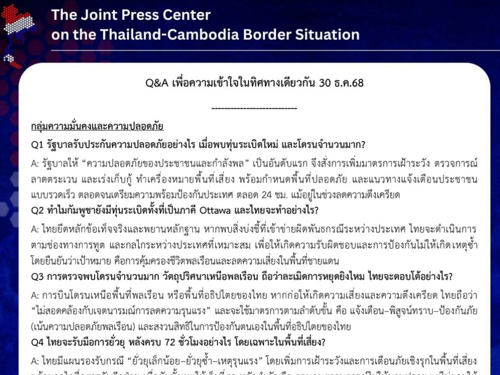 Q&A เพื่อความเข้าใจในทิศทางเดียวกัน 30 ธ.ค.68