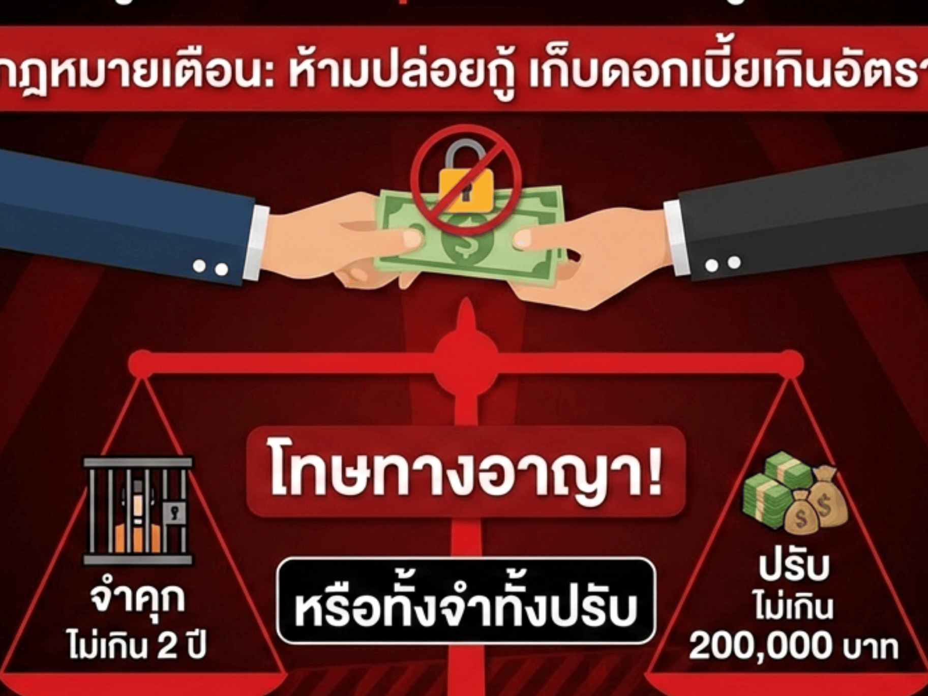 "เงินกู้นอกระบบ" ดอกเบี้ยโหด ผิดกฎหมาย มีโทษหนักทั้งจำทั้งปรับ