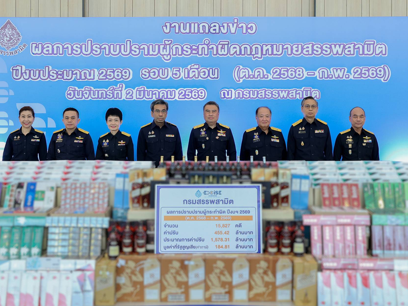 กรมสรรพสามิตโชว์ผลงาน 5 เดือนแรก ปีงบฯ 2569 จับกุม 15,827 คดี ประมาณการค่าปรับรวม 1,578.31 ล้านบาท พร้อมเดินหน้า &ldquo;ปราบปรามเชิงรุก ยุติวงจรผิดกฎหมาย&rdquo;