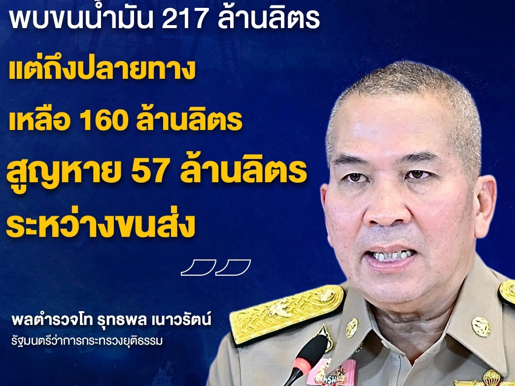 รมว.ยุติธรรม สั่งดีเอสไอ รับเป็นคดีพิเศษ กรณีน้ำมันหายกว่า 50 ล้านลิตร ระหว่างขนส่งทางทะเล ในพื้นที่จังหวัดสุราษฎร์ธานี พร้อมขยายผลถึงผู้กักตุนน้ำมันเพิ่มเติม