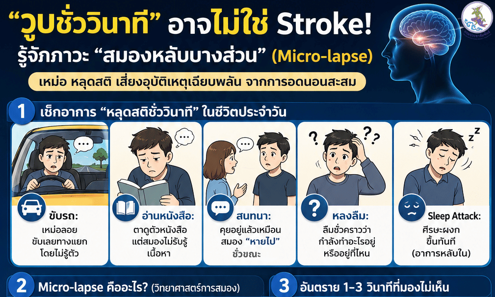 วูบบ่อย ไม่ได้แปลว่าเป็น Stroke เสมอไป หมอเตือน "สมองหลับเป็นช่วง ๆ" เสี่ยงอุบัติเหตุไม่รู้ตัว
