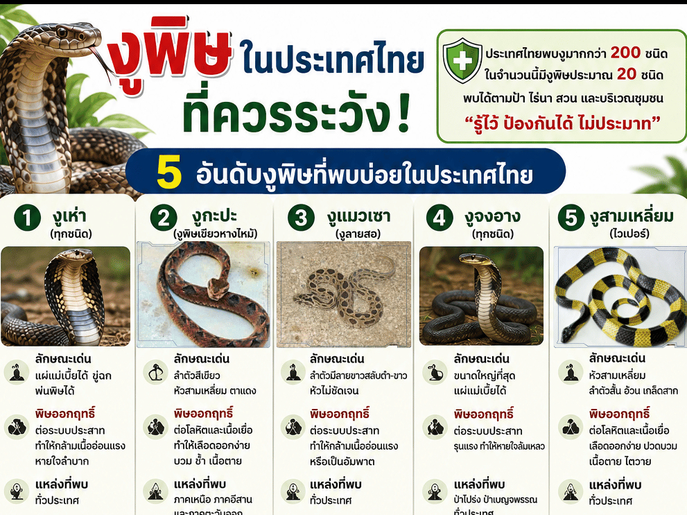 🐍⚠️ งูพิษในประเทศไทย&hellip; รู้ไว้ ป้องกันได้ ไม่ประมาท!