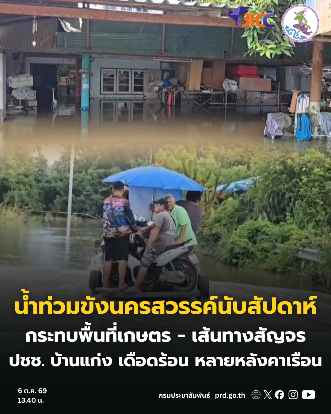 บ้านแก่ง นครสวรรค์ น้ำท่วมขังนานนับสัปดาห์ กระทบพื้นที่การเกษตร รถเล็กสัญจรไม่ได้